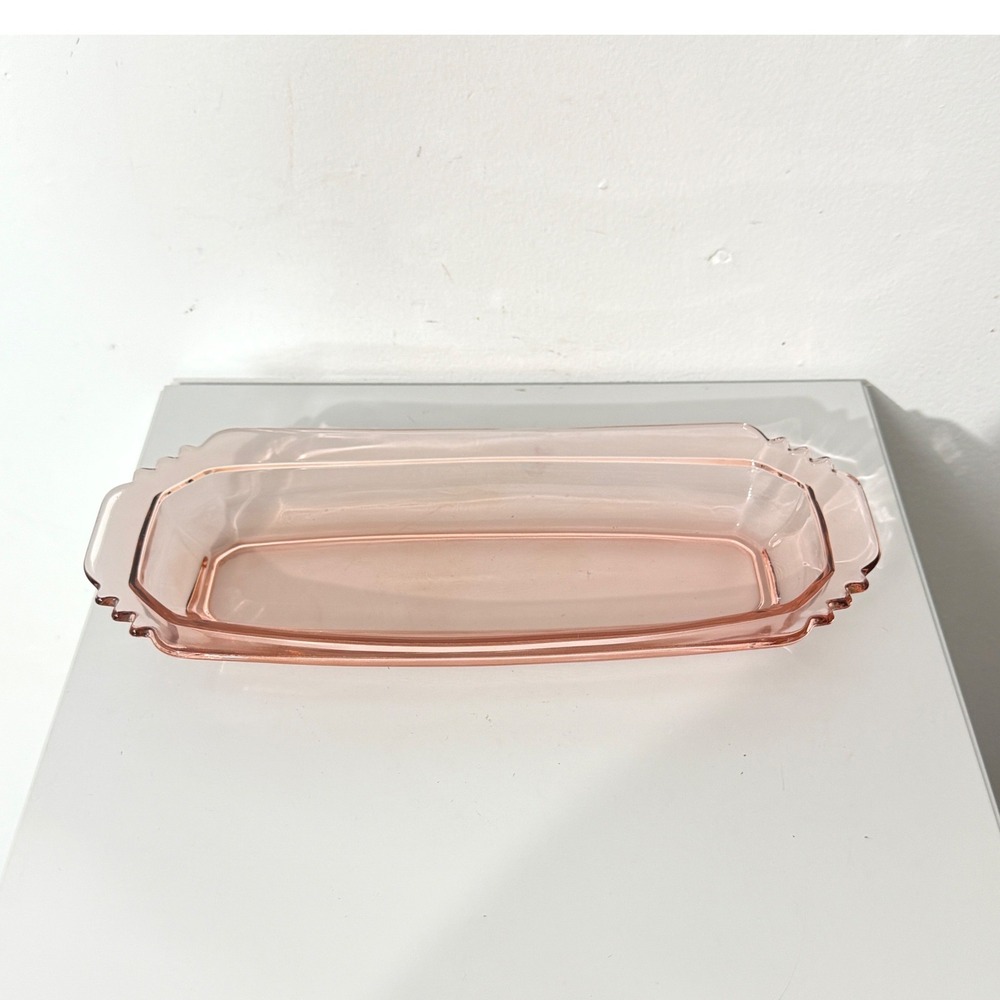 Vintage Pink Depression Glass Tray Scalloped Edge Rectangular Serving Dish 12"